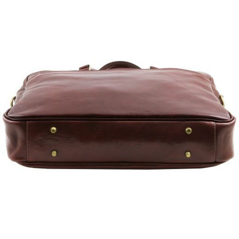 Urbino - Leather laptop briefcase with front pocket